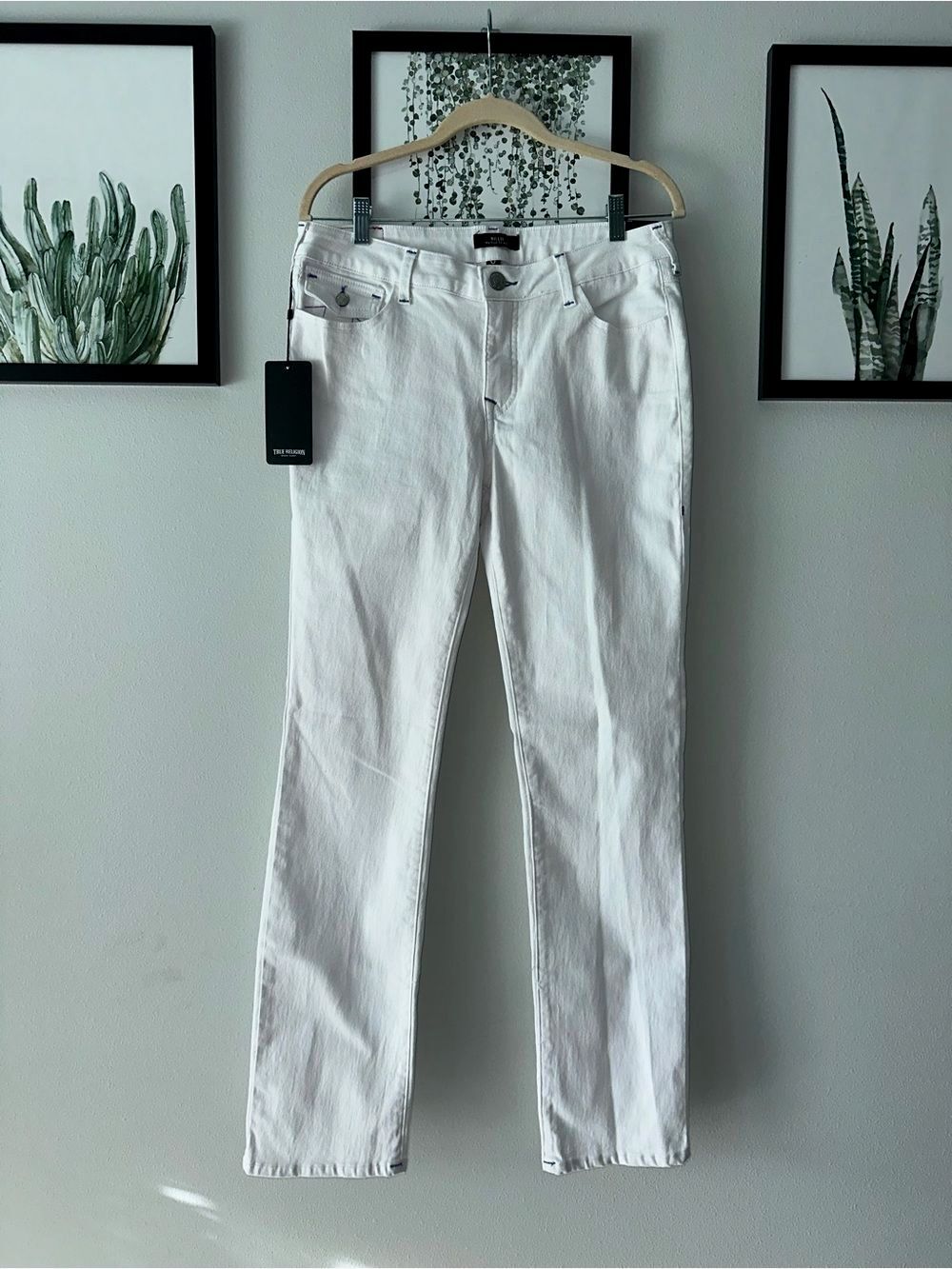 True Religion Women’s Billie Mid Rise Straight White Jeans 30